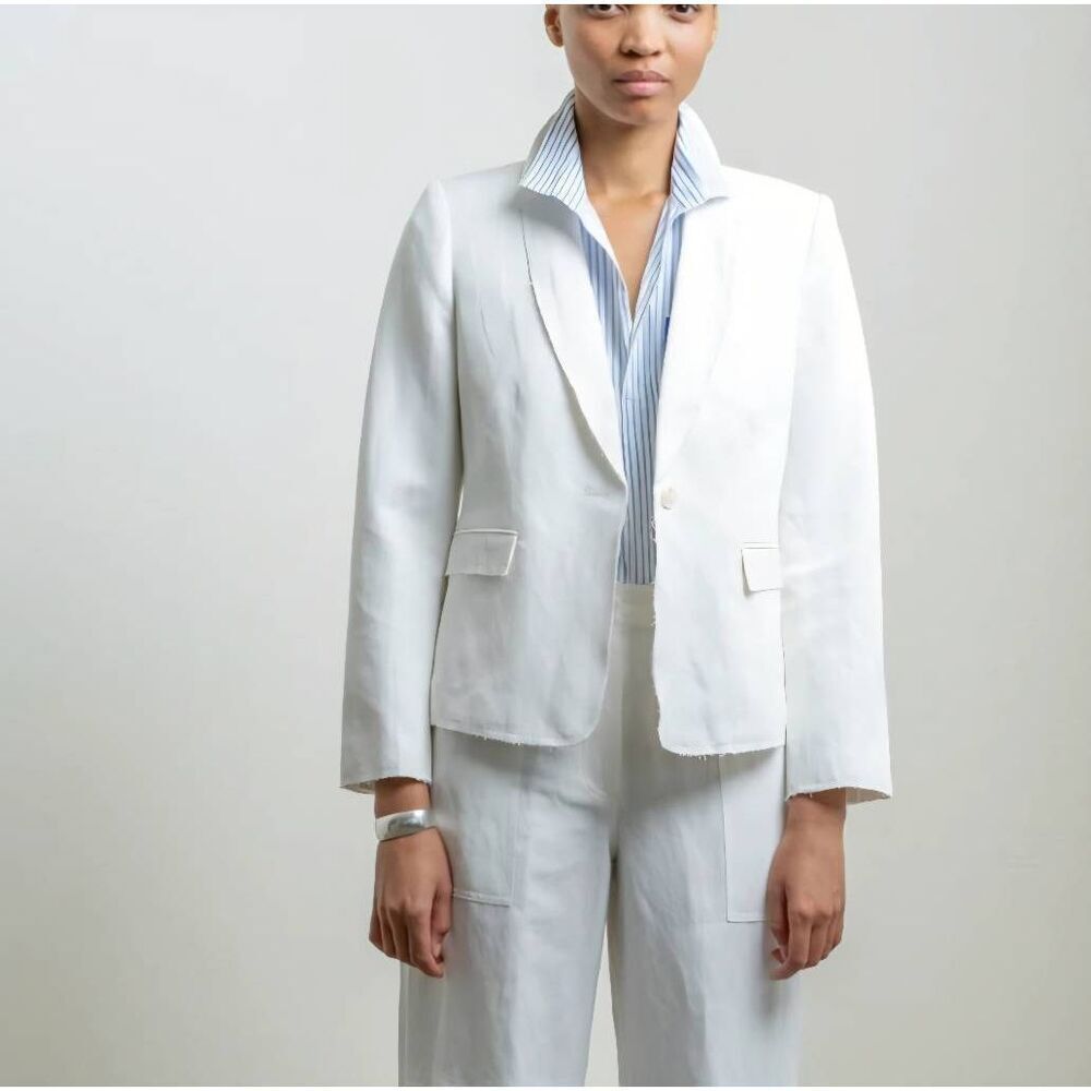Raquel Allegra Pico Blazer Ivory linen blend sz 3 (Large)
